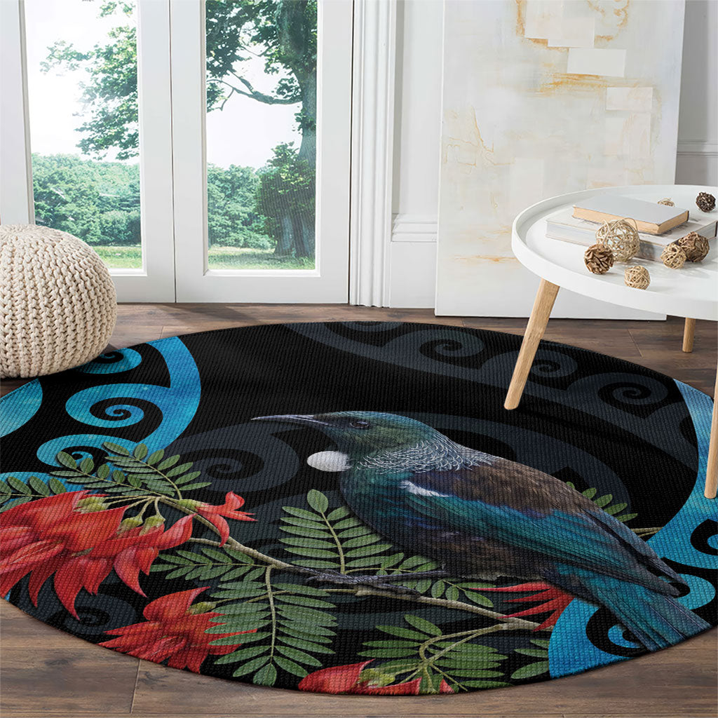 Tui Bird Kakabeak New Zealand Round Carpet Clianthus Galaxy Maori Koru Pattern
