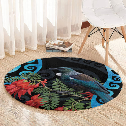 Tui Bird Kakabeak New Zealand Round Carpet Clianthus Galaxy Maori Koru Pattern