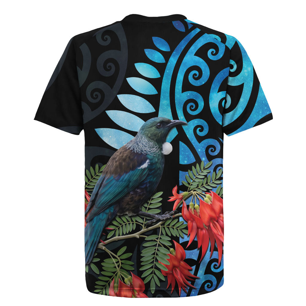 Tui Bird Kakabeak New Zealand Rugby Jersey Clianthus Galaxy Maori Koru Pattern