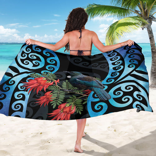 Tui Bird Kakabeak New Zealand Sarong Clianthus Galaxy Maori Koru Pattern