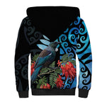 Tui Bird Kakabeak New Zealand Sherpa Hoodie Clianthus Galaxy Maori Koru Pattern