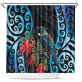 Tui Bird Kakabeak New Zealand Shower Curtain Clianthus Galaxy Maori Koru Pattern