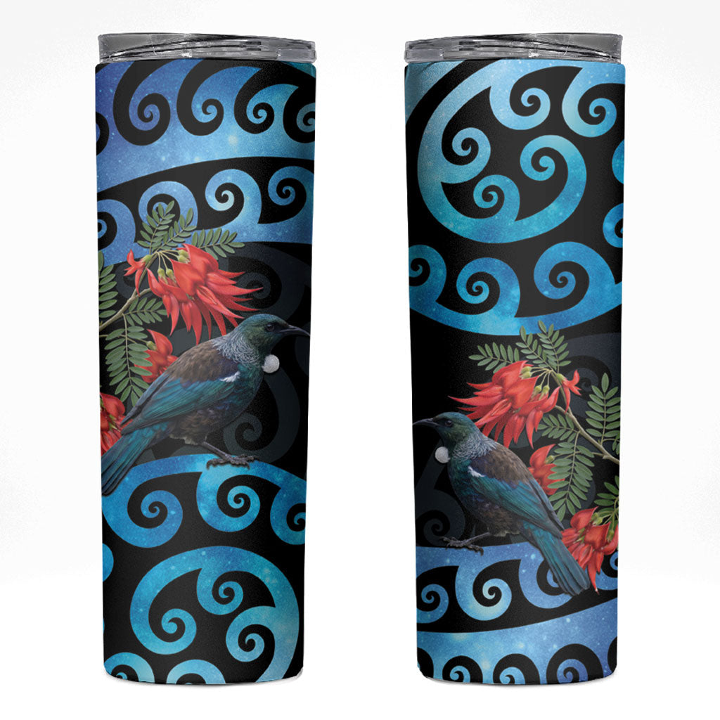 Tui Bird Kakabeak New Zealand Skinny Tumbler Clianthus Galaxy Maori Koru Pattern