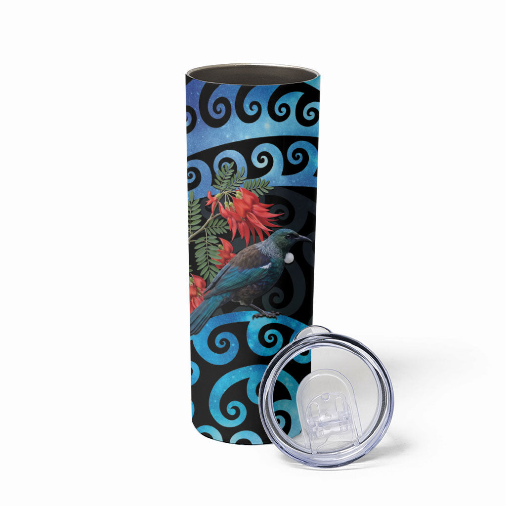 Tui Bird Kakabeak New Zealand Skinny Tumbler Clianthus Galaxy Maori Koru Pattern