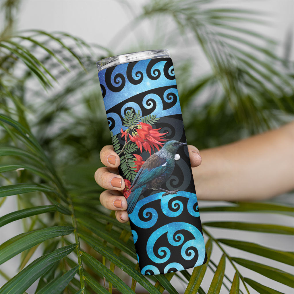 Tui Bird Kakabeak New Zealand Skinny Tumbler Clianthus Galaxy Maori Koru Pattern