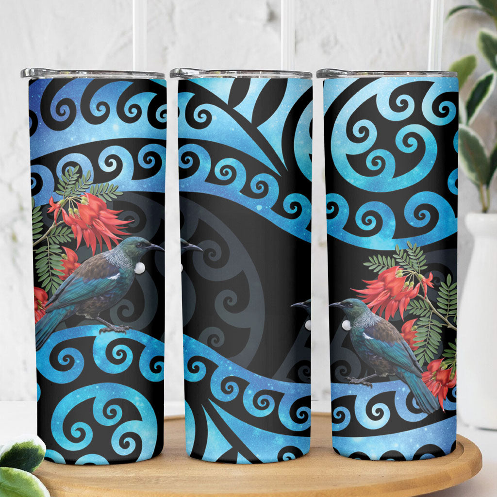 Tui Bird Kakabeak New Zealand Skinny Tumbler Clianthus Galaxy Maori Koru Pattern