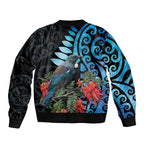 Tui Bird Kakabeak New Zealand Sleeve Zip Bomber Jacket Clianthus Galaxy Maori Koru Pattern