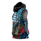 Tui Bird Kakabeak New Zealand Sleeveless Hoodie Clianthus Galaxy Maori Koru Pattern