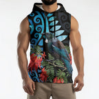 Tui Bird Kakabeak New Zealand Sleeveless Hoodie Clianthus Galaxy Maori Koru Pattern