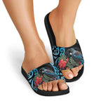 Tui Bird Kakabeak New Zealand Slide Sandals Clianthus Galaxy Maori Koru Pattern