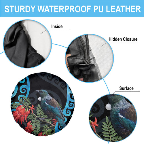 Tui Bird Kakabeak New Zealand Spare Tire Cover Clianthus Galaxy Maori Koru Pattern