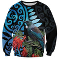 Tui Bird Kakabeak New Zealand Sweatshirt Clianthus Galaxy Maori Koru Pattern
