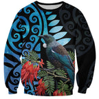 Tui Bird Kakabeak New Zealand Sweatshirt Clianthus Galaxy Maori Koru Pattern