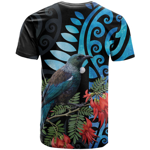 Tui Bird Kakabeak New Zealand T Shirt Clianthus Galaxy Maori Koru Pattern