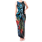 Tui Bird Kakabeak New Zealand Tank Maxi Dress Clianthus Galaxy Maori Koru Pattern