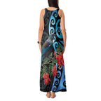 Tui Bird Kakabeak New Zealand Tank Maxi Dress Clianthus Galaxy Maori Koru Pattern