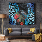Tui Bird Kakabeak New Zealand Tapestry Clianthus Galaxy Maori Koru Pattern