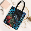 Tui Bird Kakabeak New Zealand Tote Bag Clianthus Galaxy Maori Koru Pattern