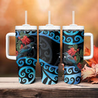 Tui Bird Kakabeak New Zealand Tumbler With Handle Clianthus Galaxy Maori Koru Pattern