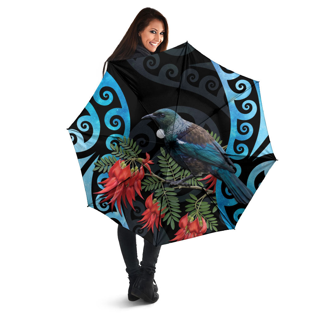 Tui Bird Kakabeak New Zealand Umbrella Clianthus Galaxy Maori Koru Pattern