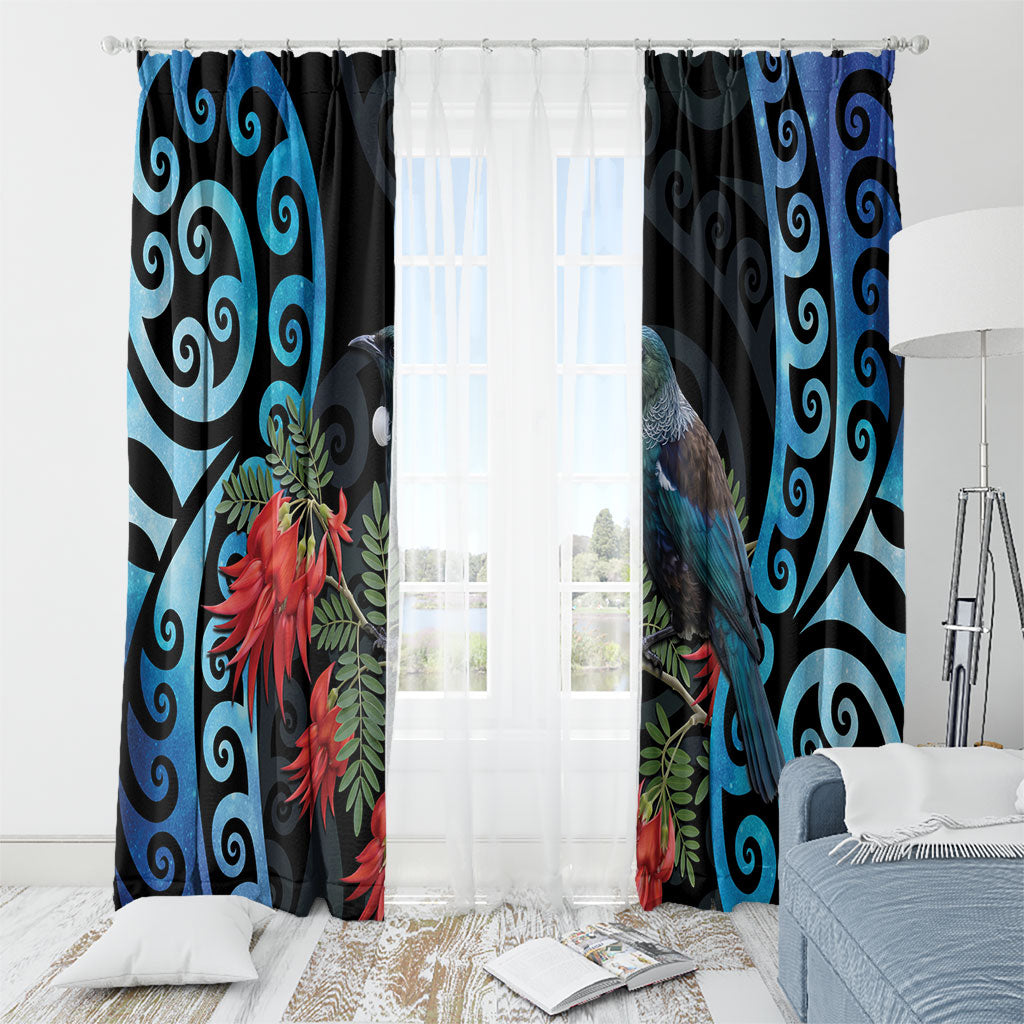 Tui Bird Kakabeak New Zealand Window Curtain Clianthus Galaxy Maori Koru Pattern