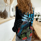 Tui Bird Kakabeak New Zealand Women Casual Shirt Clianthus Galaxy Maori Koru Pattern