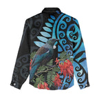 Tui Bird Kakabeak New Zealand Women Casual Shirt Clianthus Galaxy Maori Koru Pattern