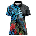 Tui Bird Kakabeak New Zealand Women Polo Shirt Clianthus Galaxy Maori Koru Pattern