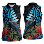Tui Bird Kakabeak New Zealand Women Sleeveless Polo Shirt Clianthus Galaxy Maori Koru Pattern