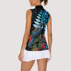 Tui Bird Kakabeak New Zealand Women Sleeveless Polo Shirt Clianthus Galaxy Maori Koru Pattern