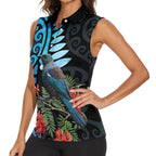 Tui Bird Kakabeak New Zealand Women Sleeveless Polo Shirt Clianthus Galaxy Maori Koru Pattern