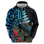 Tui Bird Kakabeak New Zealand Zip Hoodie Clianthus Galaxy Maori Koru Pattern