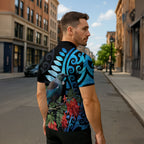 Tui Bird Kakabeak New Zealand Zipper Polo Shirt Clianthus Galaxy Maori Koru Pattern
