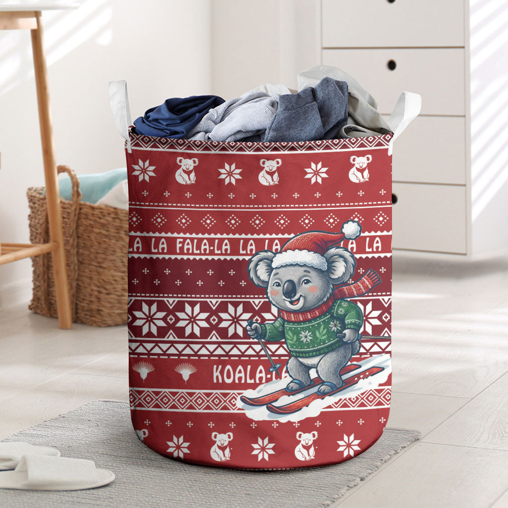 Australia Christmas In July Laundry Basket Koala Santa Skiing Red Color