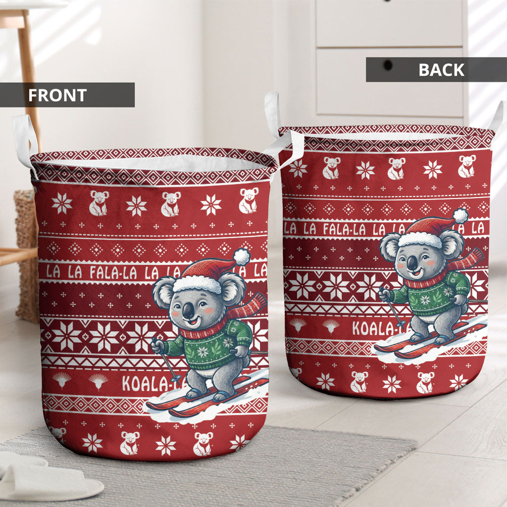 Australia Christmas In July Laundry Basket Koala Santa Skiing Red Color