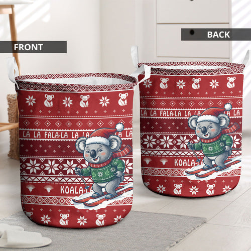 Australia Christmas In July Laundry Basket Koala Santa Skiing Red Color