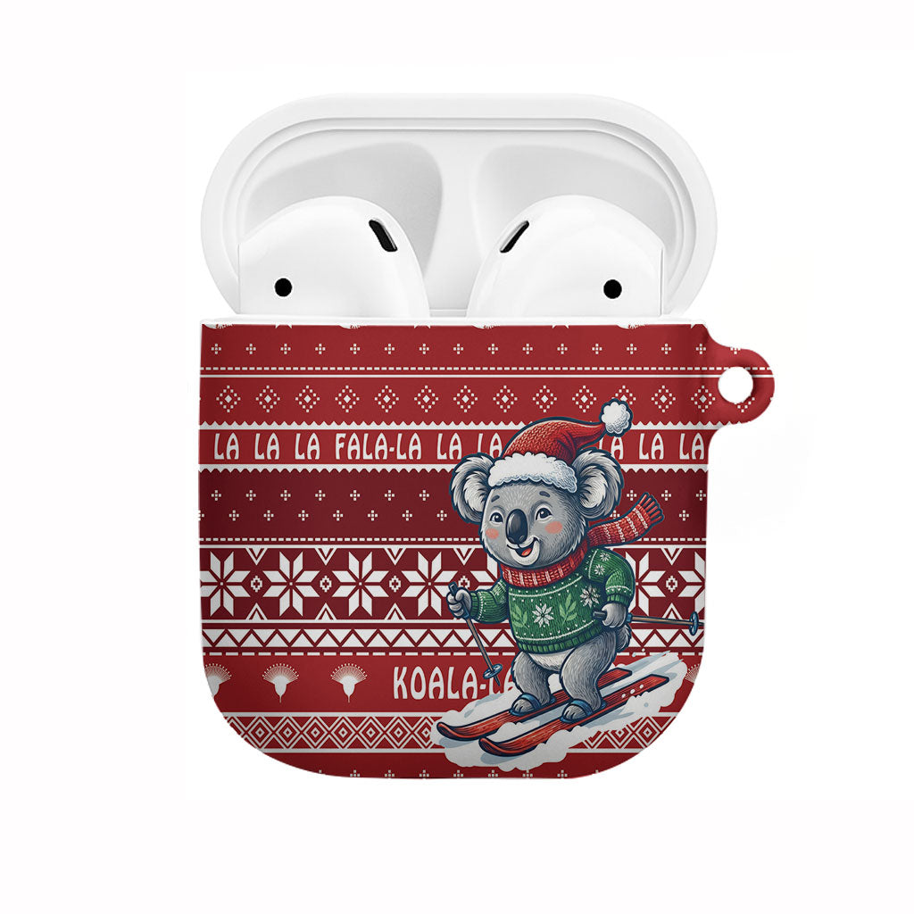 Australia Christmas In July AirPods Case Koala Santa Skiing Red Color