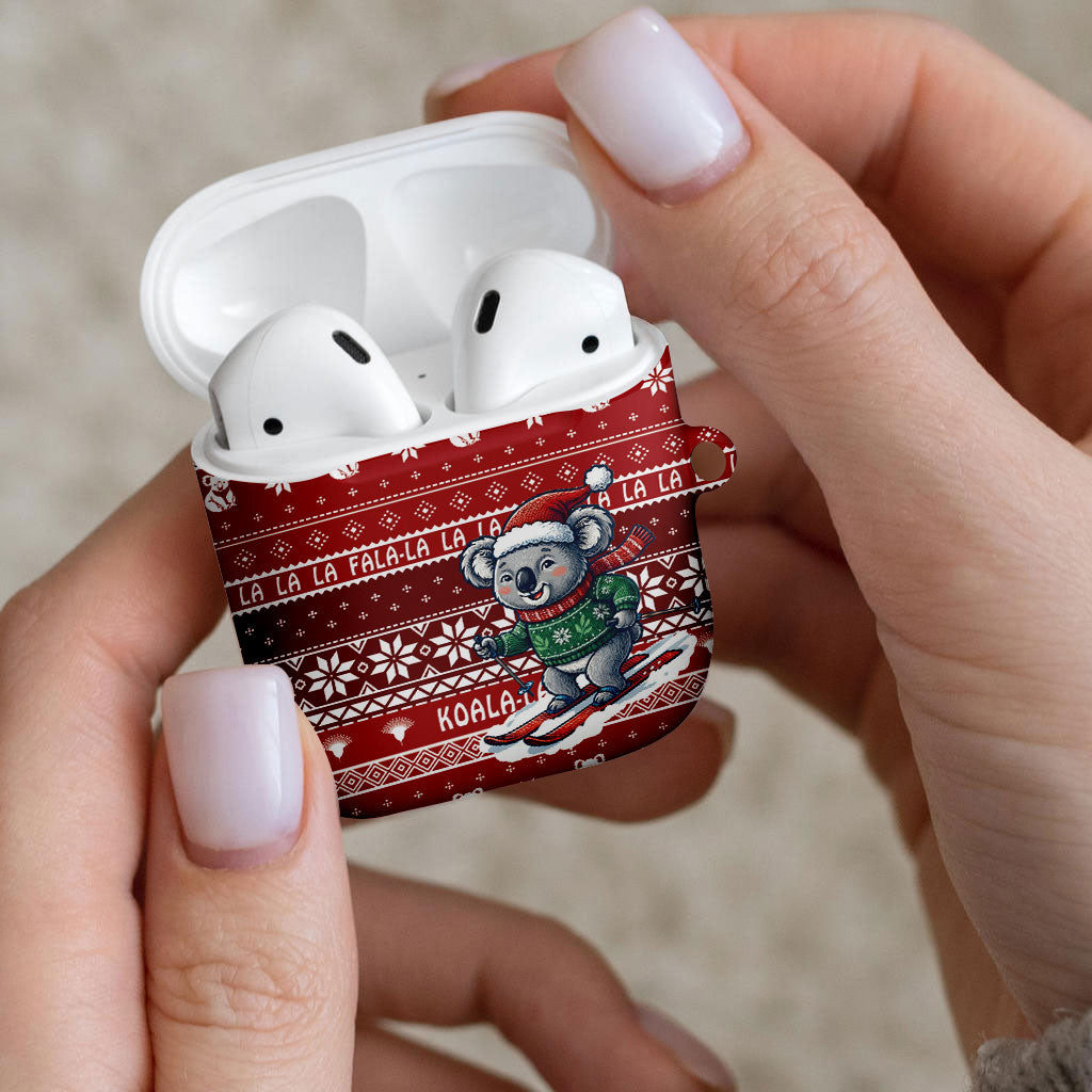 Australia Christmas In July AirPods Case Koala Santa Skiing Red Color