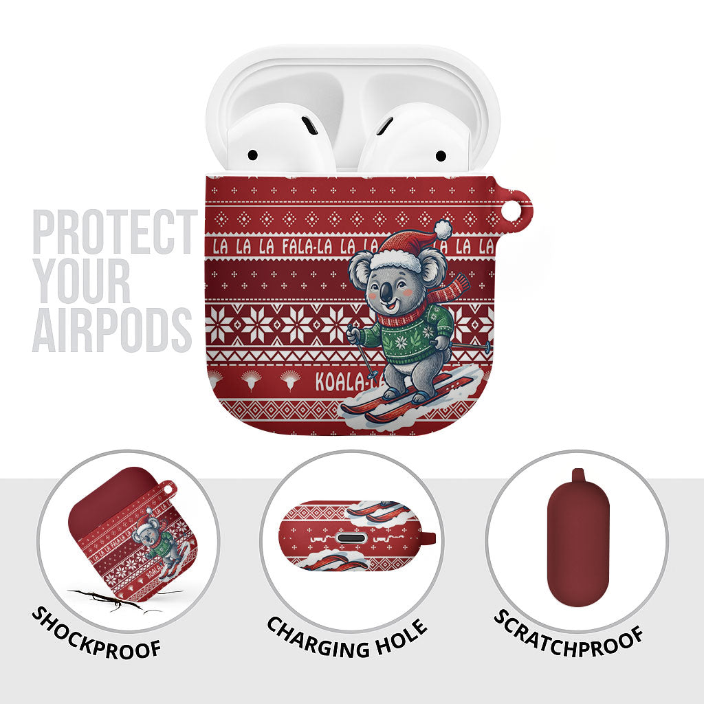 Australia Christmas In July AirPods Case Koala Santa Skiing Red Color