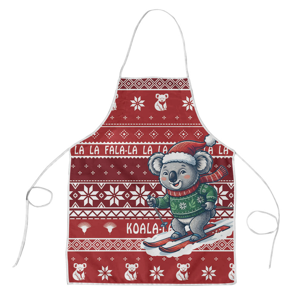 Australia Christmas In July Apron Koala Santa Skiing Red Color