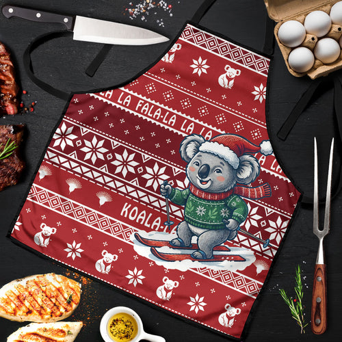 Australia Christmas In July Apron Koala Santa Skiing Red Color
