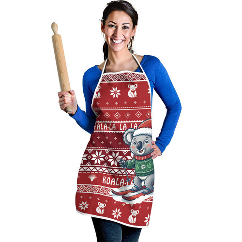 Australia Christmas In July Apron Koala Santa Skiing Red Color