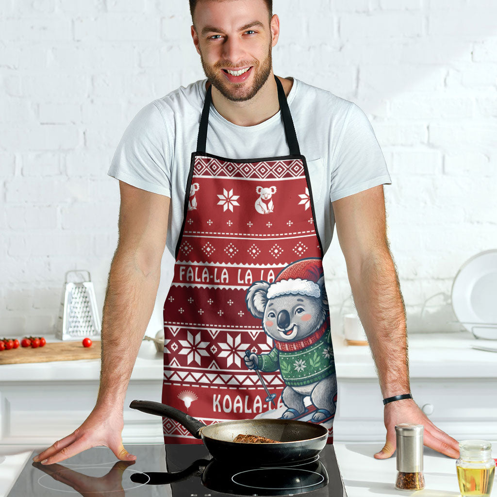 Australia Christmas In July Apron Koala Santa Skiing Red Color