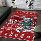 Australia Christmas In July Area Rug Koala Santa Skiing Red Color