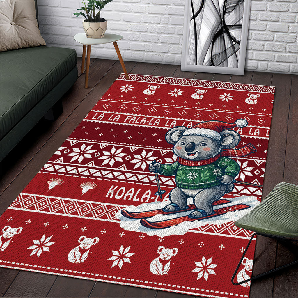 Australia Christmas In July Area Rug Koala Santa Skiing Red Color