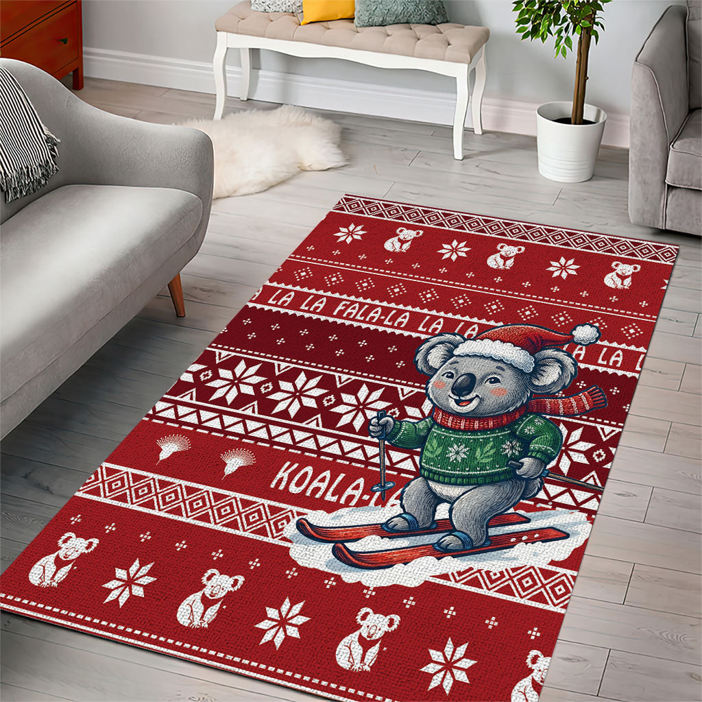 Australia Christmas In July Area Rug Koala Santa Skiing Red Color