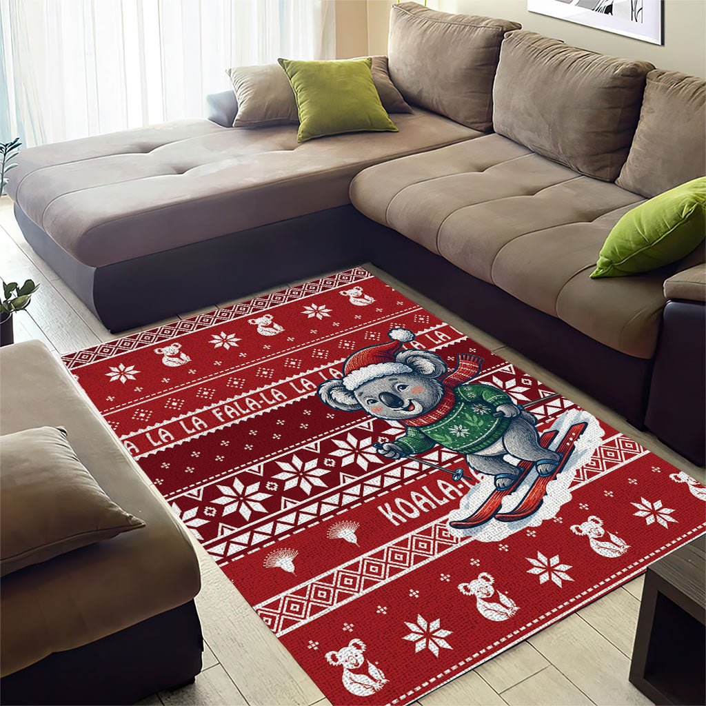 Australia Christmas In July Area Rug Koala Santa Skiing Red Color