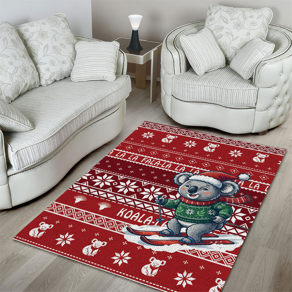 Australia Christmas In July Area Rug Koala Santa Skiing Red Color