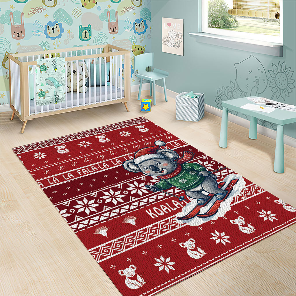Australia Christmas In July Area Rug Koala Santa Skiing Red Color