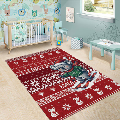 Australia Christmas In July Area Rug Koala Santa Skiing Red Color